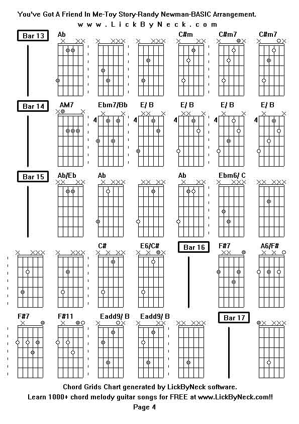 Chord Grids Chart of chord melody fingerstyle guitar song-You've Got A Friend In Me-Toy Story-Randy Newman-BASIC Arrangement,generated by LickByNeck software.